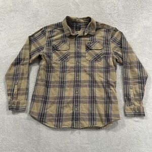 RVCA Flannel Shirt Men's XL Reverberation Button Up Plaid Workwear Beige